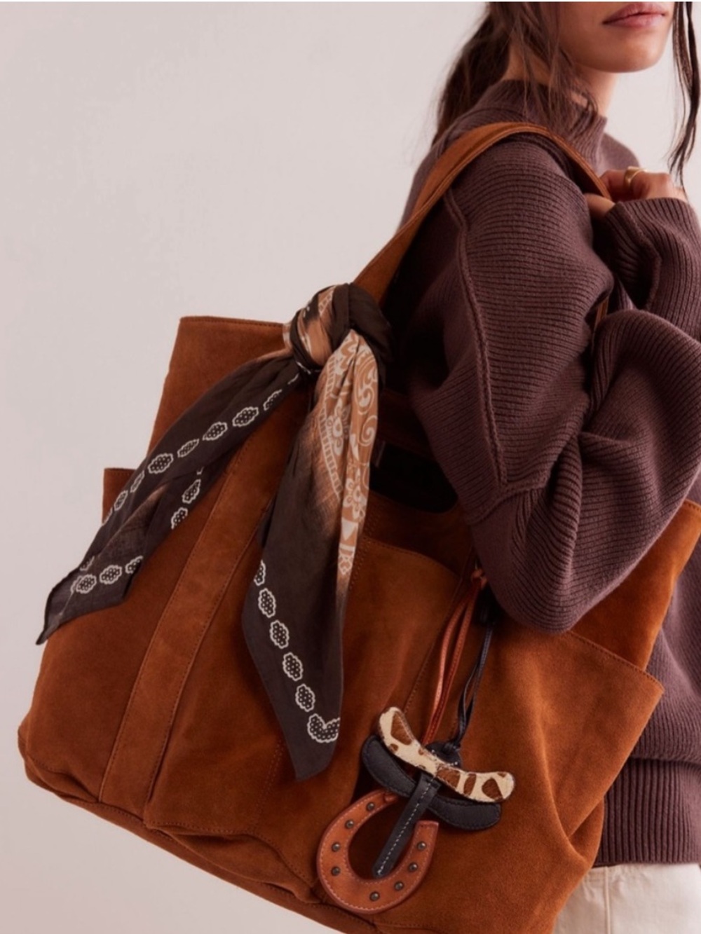 Free People Suede Caravan tote bag in camel